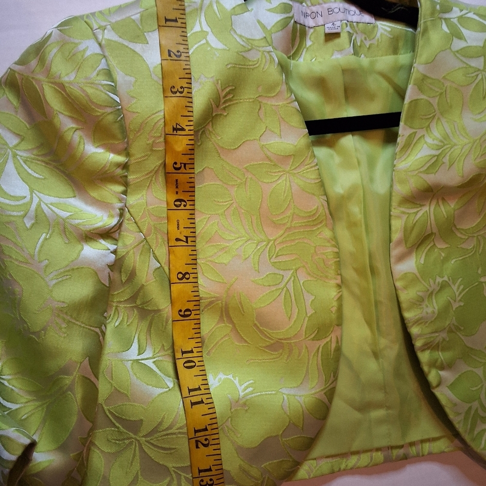 Nipon Boutique Lime Green Jacquard Dress Jacket Set Formal 4 - Picture 6 of 14